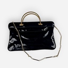 Vintage 1950s Stylecraft Miami Black Patent Leather Bag Gold Metal Handles