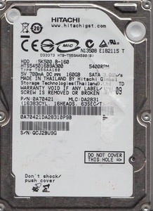 Hitachi HTS545016B9A300 2,5" 160GB SATA PN 0A70421 MCL DA2831 Teile funktionieren nicht