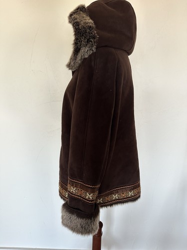 Coldwater Creek Brown Embroidered Hooded Jacket Faux Fur Lined Size 1X - Picture 4 of 10