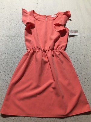 NEW Pink Lily A Riffle In Time Dress Womens S Small Peach Short Sleeve Scrunched