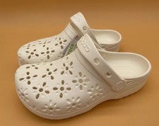 Size 6 Women / 4 Men Crocs Classic Floral Cut Out Slip-On Sandals White Chalk