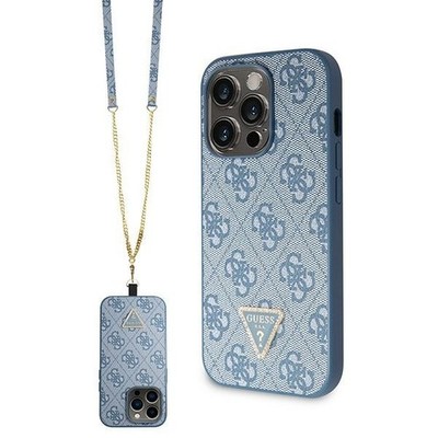 Guess Hülle für iPhone 15 Pro Max Blau TPU Hardcase mit Metall Logo Crossbody 4G