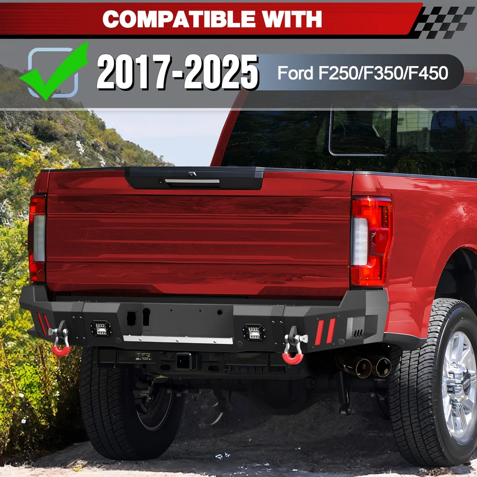 Steel Rear Bumper w/D-ring Shackles For Ford F250 F350 F450 Super Duty 2017-2025 Foto 2 de 4