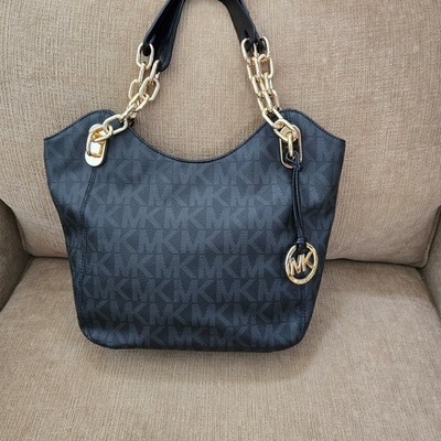 Michael Kors signature logo print coated canvas with MK monogram chain tote bag