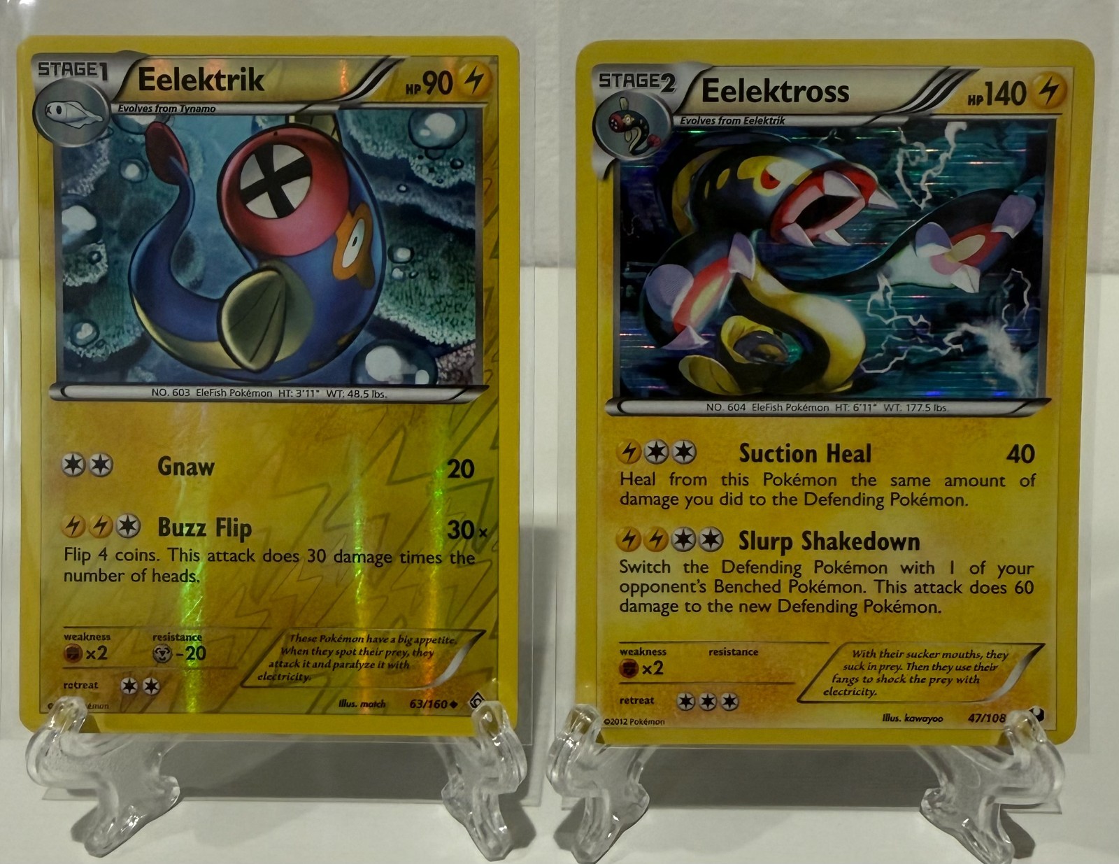 Pokemon Eelektrik 63/160 Reverse Holo & Eelektross 47/108 Holo Dark Explorers LP