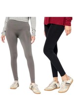 HUE Women's 2-pack Fleece-Lined Legging Black/Charcoal