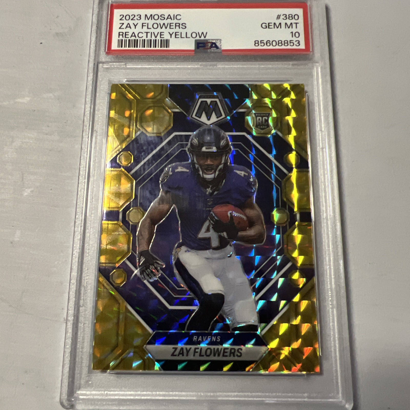 2023 Panini Mosaic Rookies Zay Flowers #380 Reactive Yellow Mosaic Prizm PSA 10