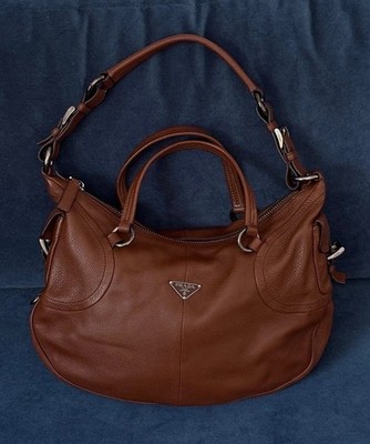 Prada Pebble Leather Dark Brown Hobo Bag