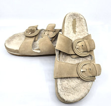 Vince Womens Glyn Double Buckle Slides Wool Shearling Lined Tan Size 8.5 Slipper