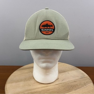 Simms Trout Patch Trucker Hat Mesh SnapBack Fishing Grey Orange Adjustable