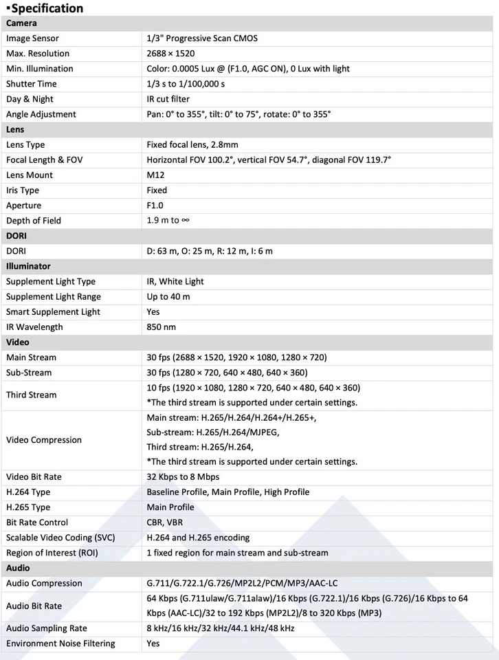 CMIP7C42WI-28MDA Lts w/ audio IP PoE Camera h1 Platinum 4 MP Color 24/7 Dome - Image 2 of 4