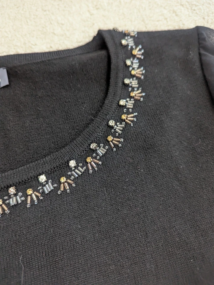 NWT THE LIMITED Black 3/4 Sheer Sleeves Rhinestone Collar Front Sweater L - Image 4 of 4