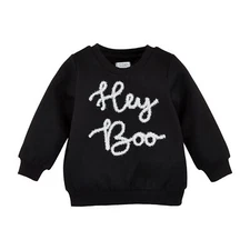 Mud Pie H4 Toddler Girl Hey Boo Black Halloween Sweatshirt 15100233 –Choose Size