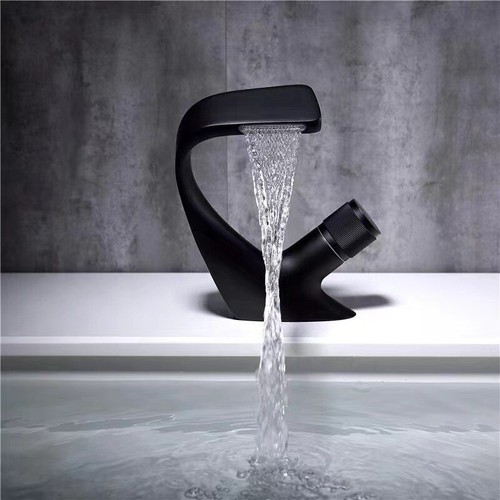 Grifo de lavabo de baño europeo negro de un solo orificio cascada cromo mezclador grifo de latón - Imagen 2 de 29