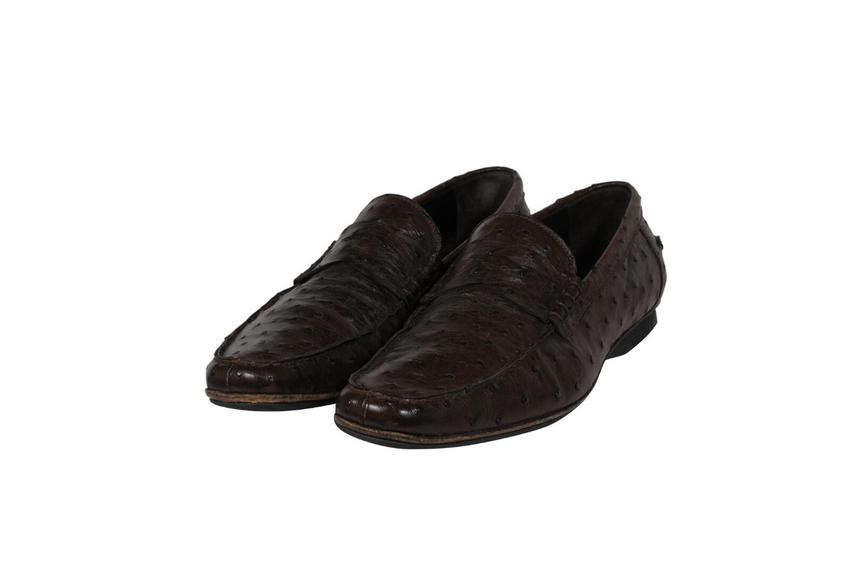 Prada Mens Penny Loafers US 8 UK 7 Brown Ostrich Leather Slip On Moccasin Shoe Prada Prada Brown Polished Leather Penny Loafers Men main image 2