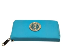 Dasein teal Womens Vegan Leather Wallet / Clutch 7 In *NEW*