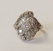Art Deco Filigree Cluster Wedding Ring 14K White Gold Over 2Ct Simulated Diamond