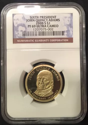 2008 S John Quincy Adams Presidential Proof Dollar $1 NGC PR69  Ultra Cameo