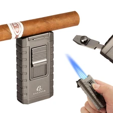 Galiner Cigar Lighter 3 Jet Flame Windproof Butane Torch Lighters Punch Holder