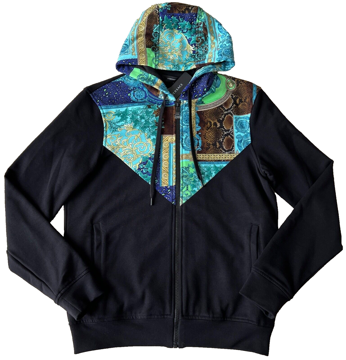 NWT Versace Baroque Barocco Snake Medusa Logo Black Zip Hoodie