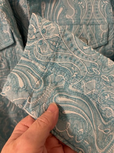 Analogy Petite Jacket Lt. Blue White Embroidered Brocade Design Sz PM Retro - Picture 11 of 15