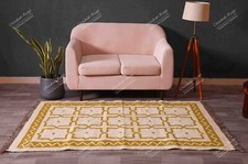 Alfombra tejida a mano blanca con alfombra amarilla, alfombra plana tejida Kilim decoración del hogar