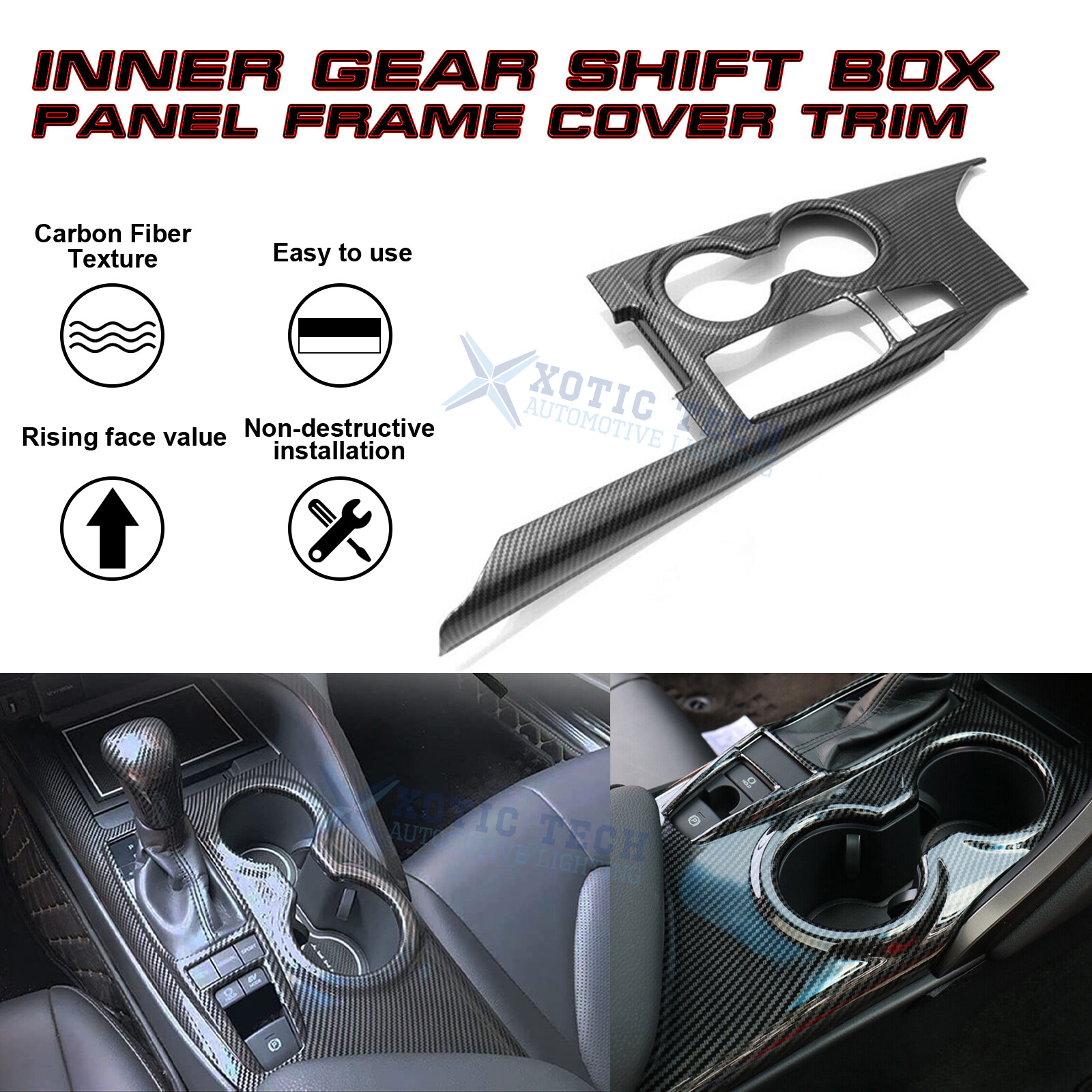 Carbon Fiber Gear Shift Box Cup Holder Frame Cover For Camry SE LE TRD