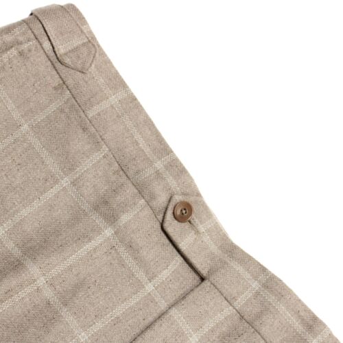 Luciano Barbera Silk Blend Flat Front Dress Pants Size 50 (34 US) In Beige Plaid - Picture 1 of 11