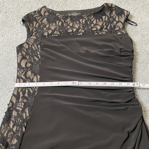 Betsy & Adam Women’s Sheath Dress Sz 14 Black Ruched Floral Embroidery Formal - Picture 11 of 16