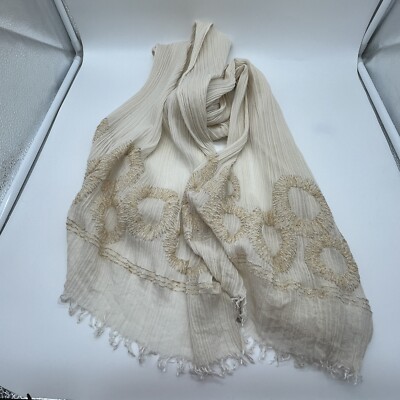 Banana Republic Scarf Decorative Gold Fringe Sparkly sunburst embroidered