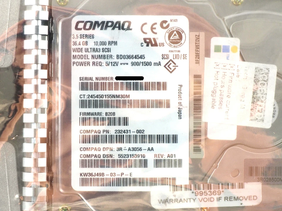 Brand New* COMPAQ HHD 36.4GB 10K SCSI 80-PIN 232431-002  BD03664545  3R-A3056-AA - Image 3 of 4