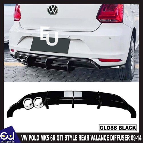 FOR VW POLO MK5 6R GTI STYLE REAR VALANCE DIFFUSER BODY KIT GLOSS BLACK ...