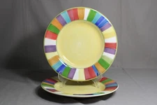 2 Philippe Richard 11" Dinner Plates In The Rainbow Stripes Pattern