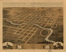 20" x 24" 1869 birds eye map of city of Pontiac