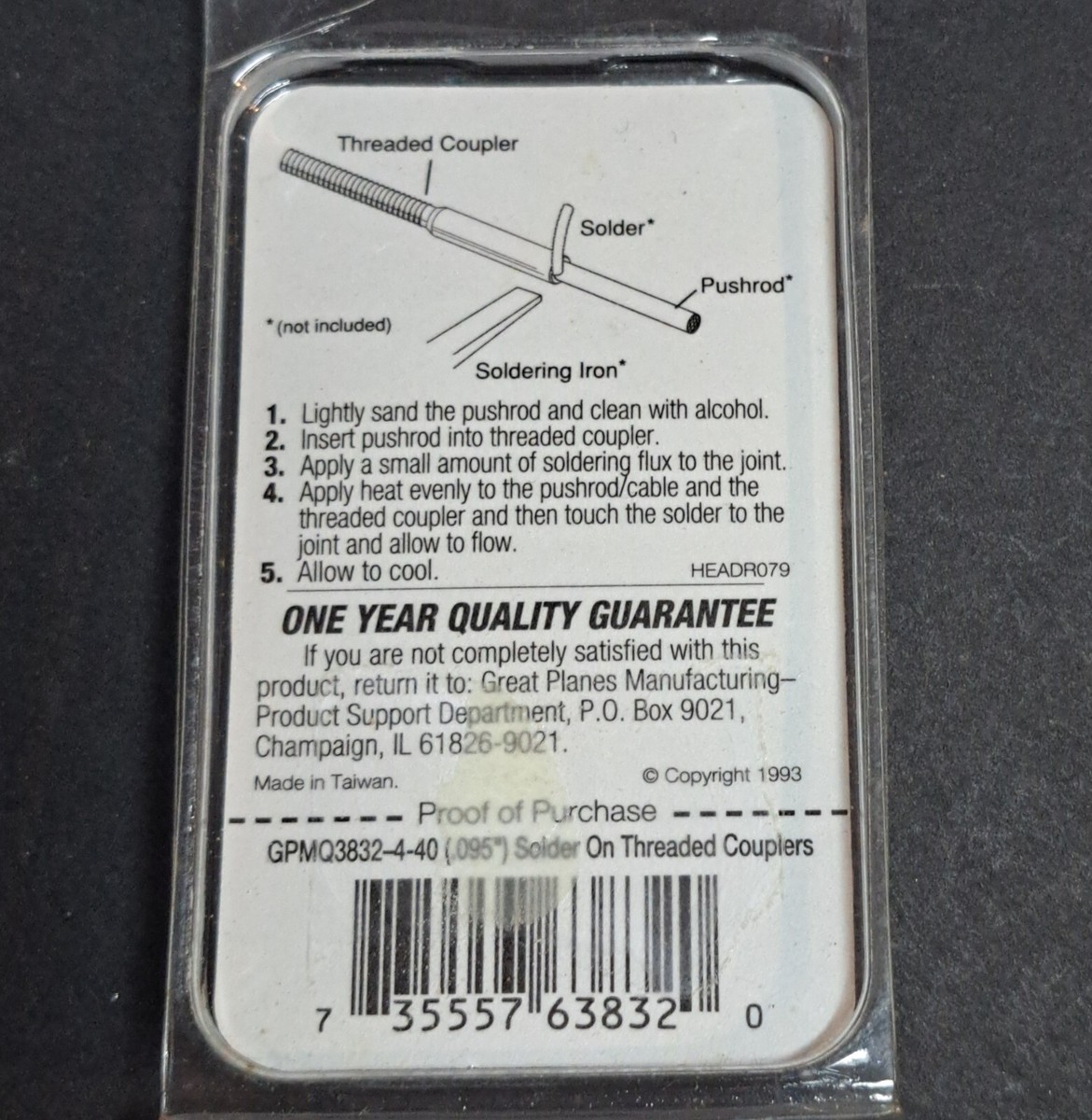 ミー Original Great Planes RC Plane Part #3832 - 4-40 Solder On