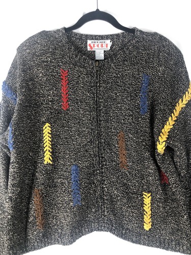 Richard Sport Vintage 90s Gray Shoulder Padded Women’s Cardigan Sweater Medium - Picture 3 of 15