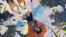 Anime umbrella orange eyes headphones girl long hair Playmat Gaming Mat