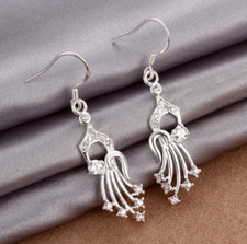 Womens 925 Sterling Silver CZ 48mm Long Drop Dangle Earrings E126