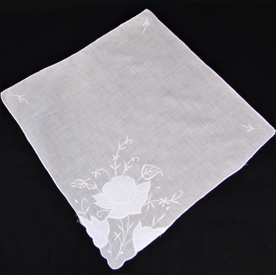 Pañuelos de cóctel vintage blancos apliques bordados Grandmacore  Foto 3 de 4