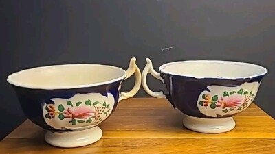 2 Vintage 19th Century Hand Painted Gaudy Welsh Tea Cup 