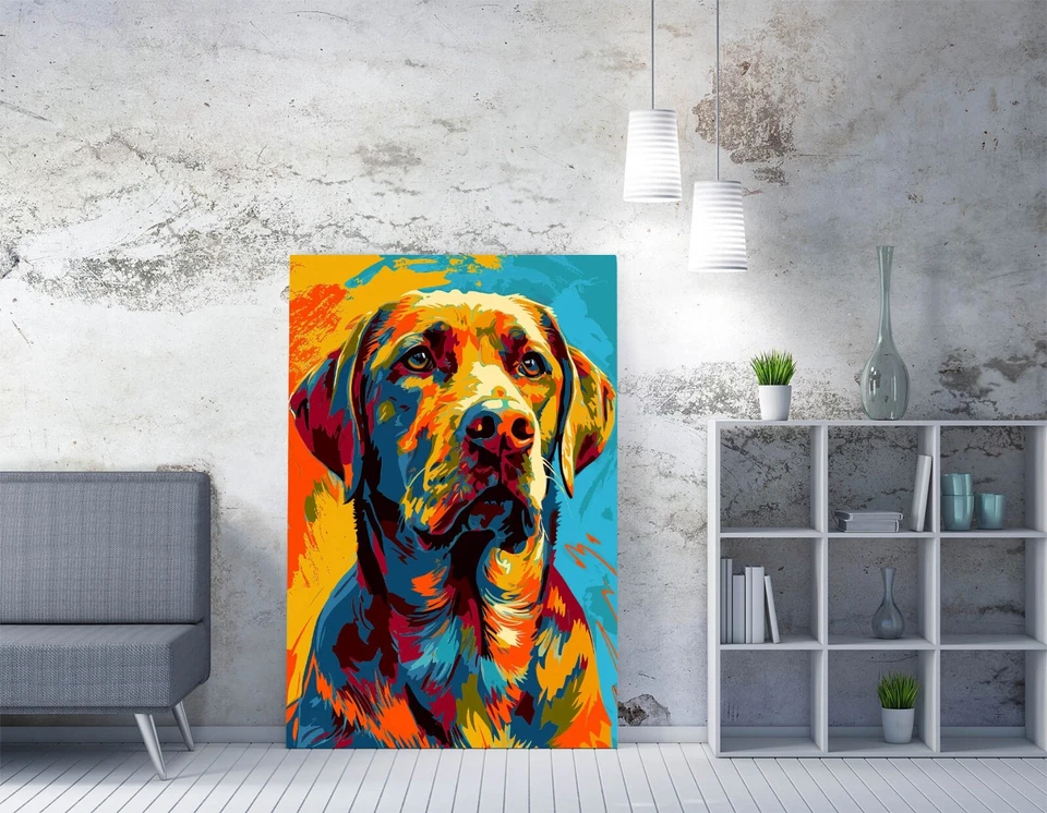 MULTICOLOUR POP ART LABRADOR DOG -FRAMED CANVAS WALL ART PICTURE PRINT - Image 2 of 2