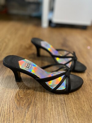 Vintage 90s Black Strappy Heeled Sandals Great Condition Size 