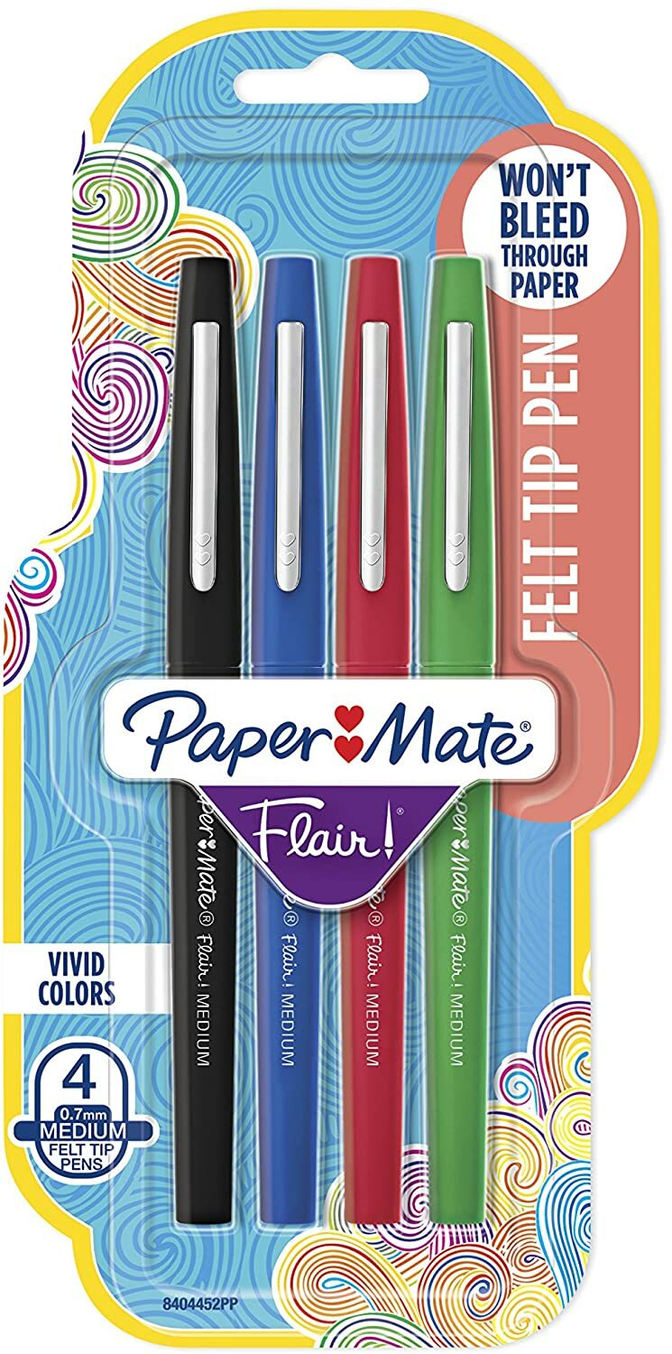 Flair Felt Tip Pens, Medium Point (0.7mm), Business Colors, 4 Count - 8404452PP