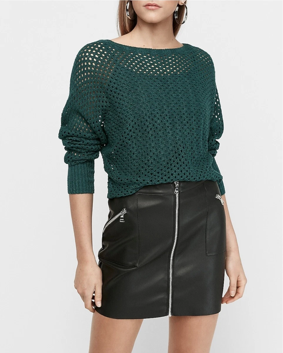 NWT Express Open Stitch Dolman Sweater Green Sz S
