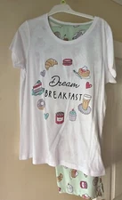 F&F Ladies Women’s F F Breakfast Pancakes Top + Bottoms Pyjamas Set Size 12-14