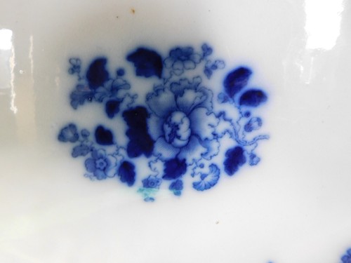 Antique Poss Bishop & Stonier Serving Plate Meat Platter Dish Oval Blue & White - Picture 2 of 7