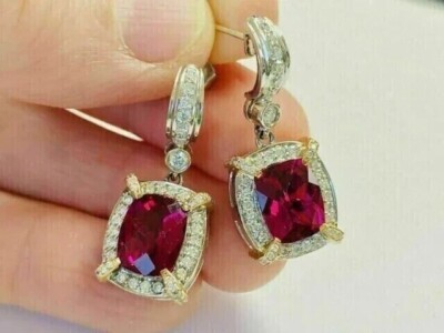 2Ct Oval Cut Simulated Red Ruby Drop Dangle Earrings 14K White Gold Finish