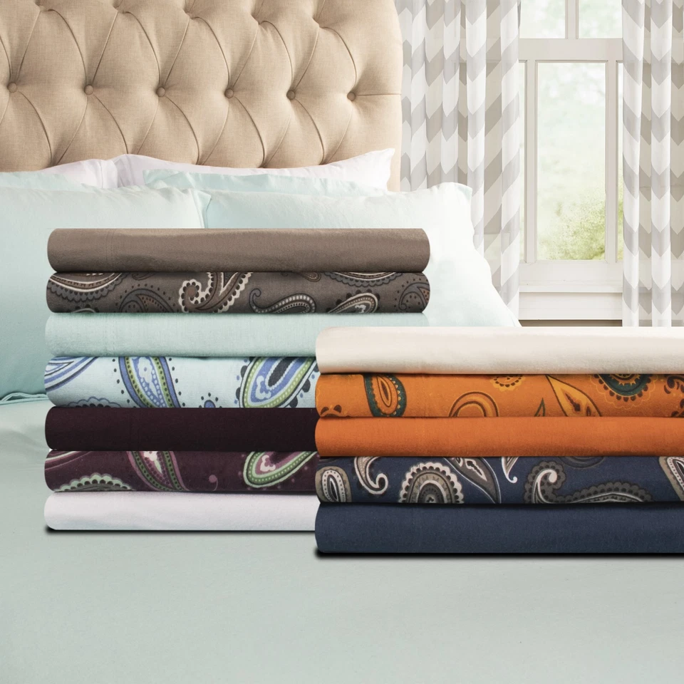 100% Cotton Flannel Floral Paisley Deep Pocket Bed Sheet Pillowcase Bedding Set - Image 2 of 2