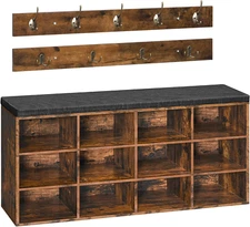 Shoe Storage Bench with Cushion, Entryway Bench, 39.4" Hall Tree, Coat Rack, 12