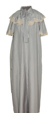 1970's Givenchy Silky Poly Gingham Check Robe w Lace MED